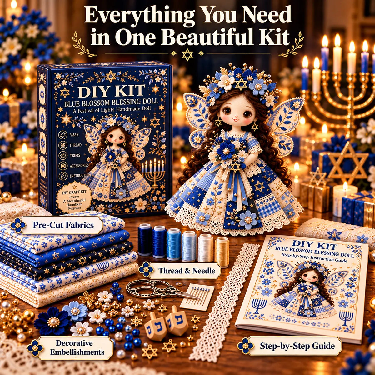 🕎🧵 Hanukkah DIY Patchwork Doll Kit | 3 Festival of Lights Designs