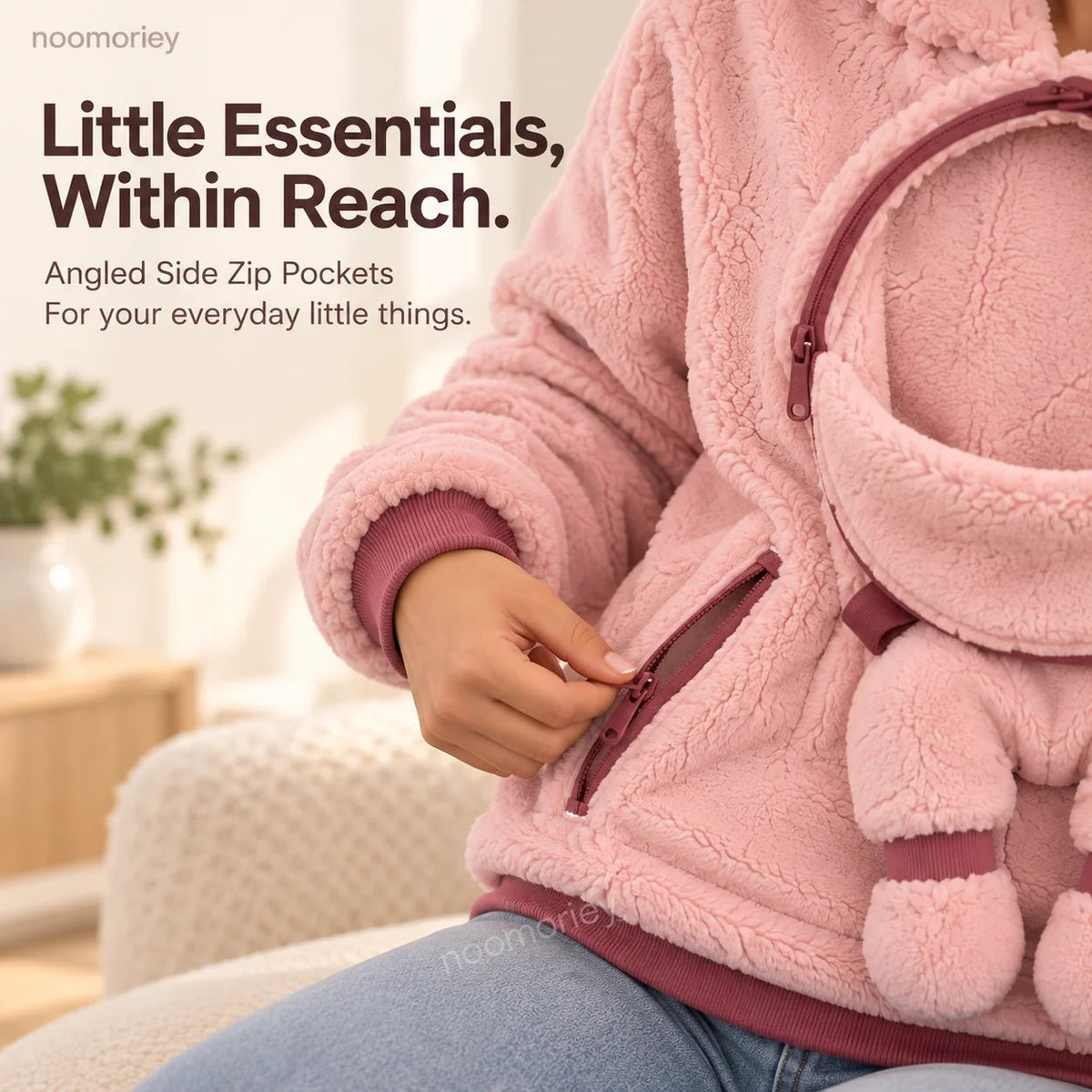 ⏰ LAST DAY 49% OFF - Mom & Baby Plush Hoodie – Cozy Pullover with Front Zip Panel