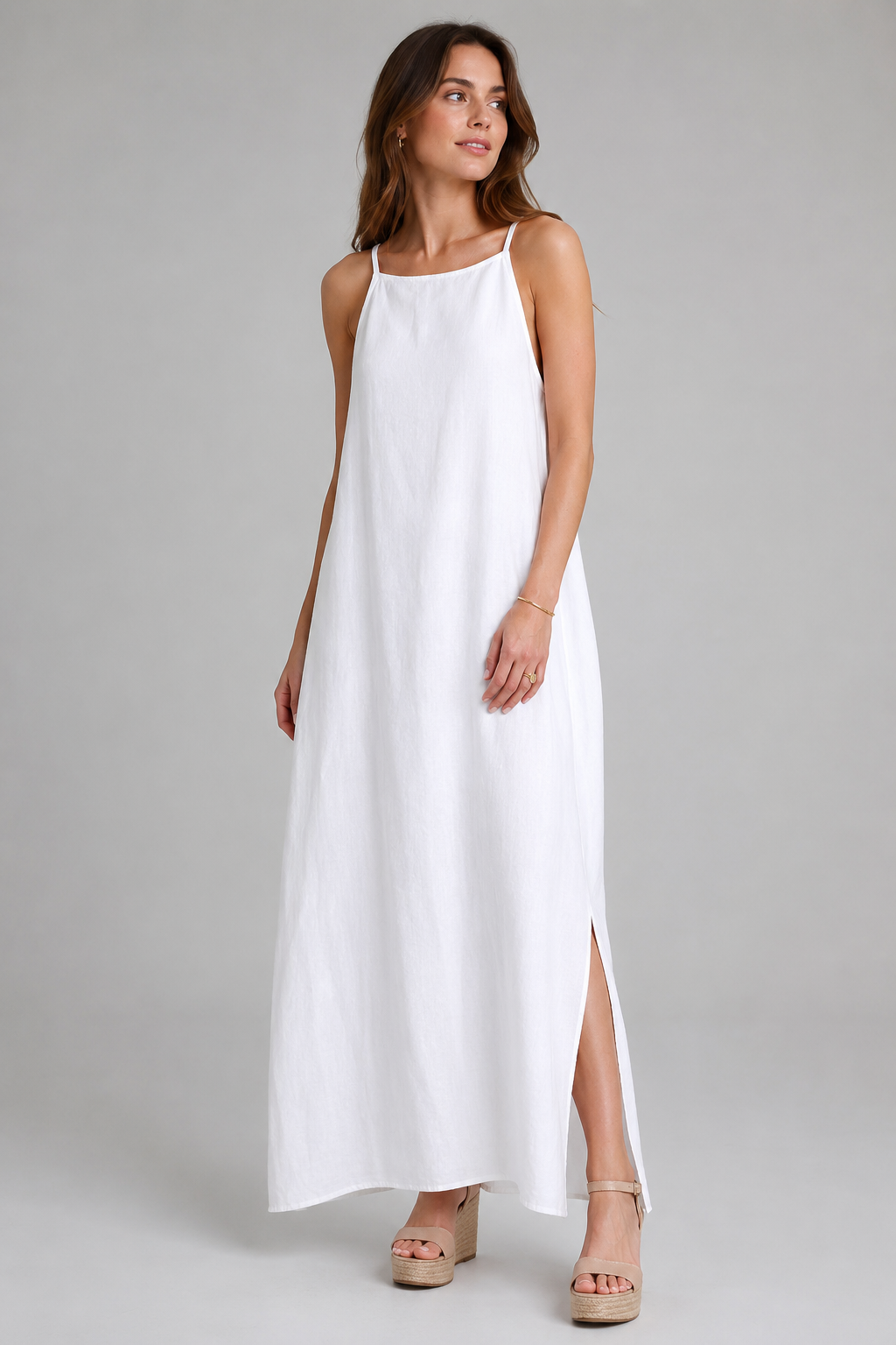 Elegant Solid Color Cotton Linen Sleeveless Long Dress