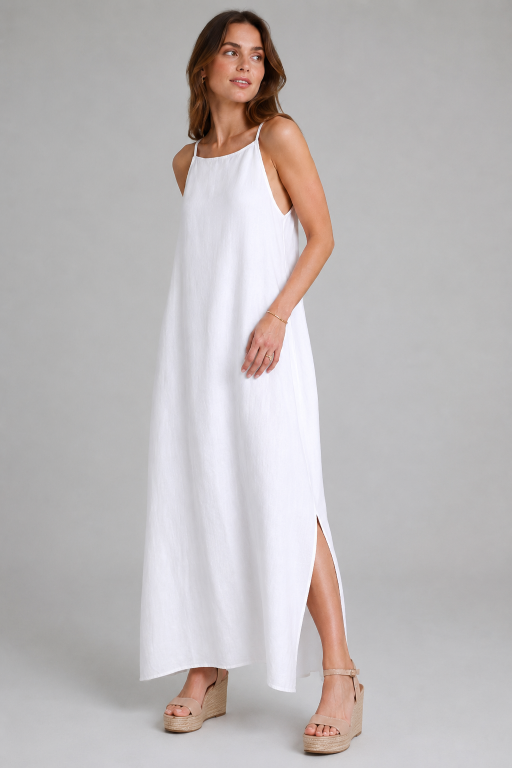Elegant Solid Color Cotton Linen Sleeveless Long Dress