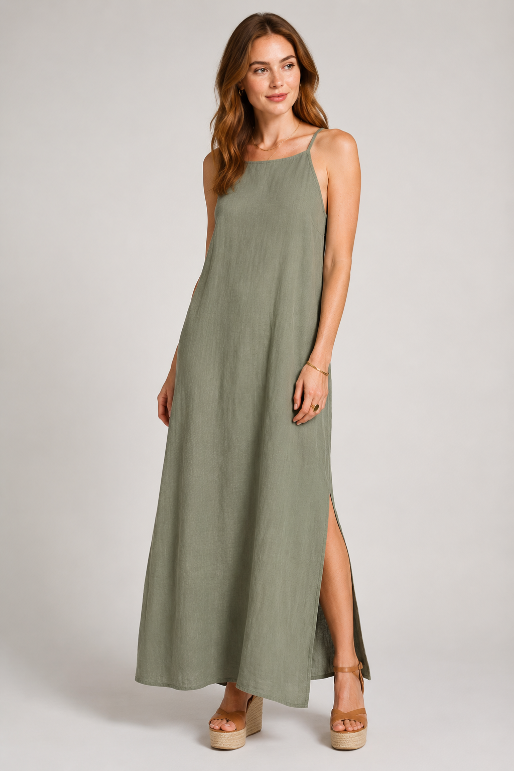 Elegant Solid Color Cotton Linen Sleeveless Long Dress