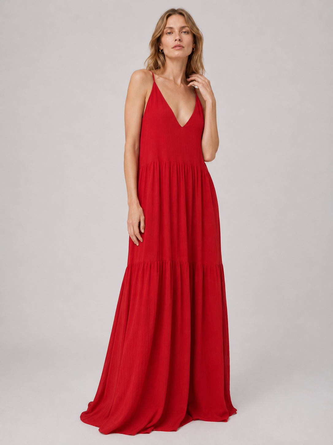Elegant Resort Deep V-Neckline Strappy Maxi Dress