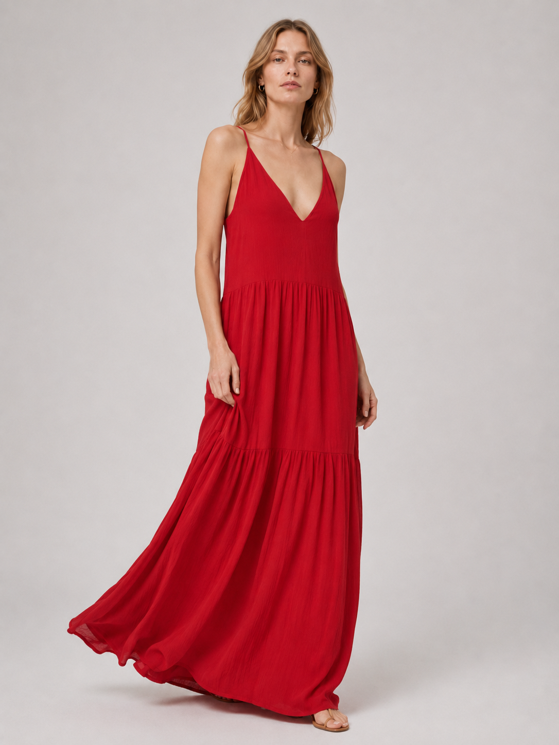 Elegant Resort Deep V-Neckline Strappy Maxi Dress