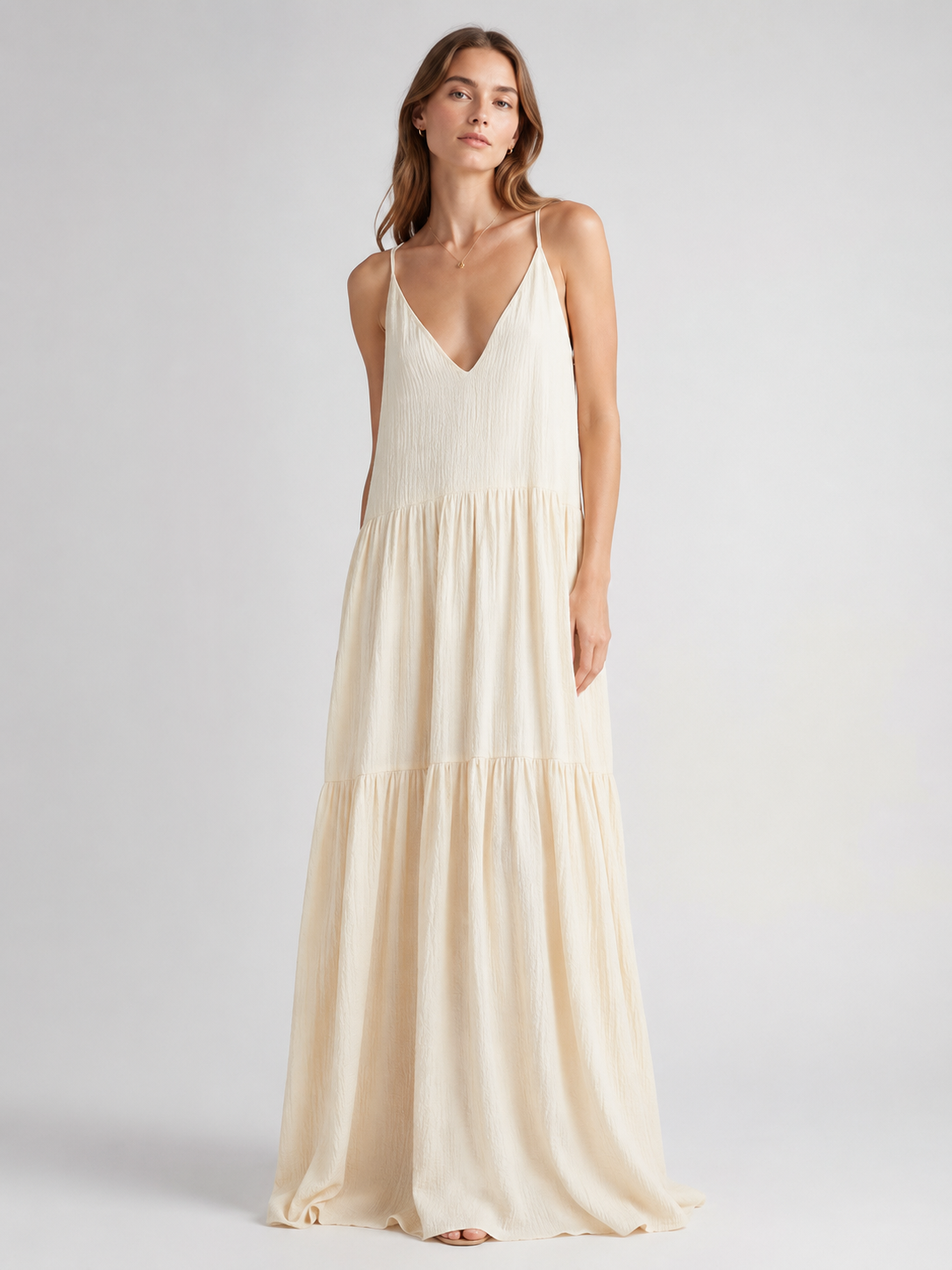 Elegant Resort Deep V-Neckline Strappy Maxi Dress