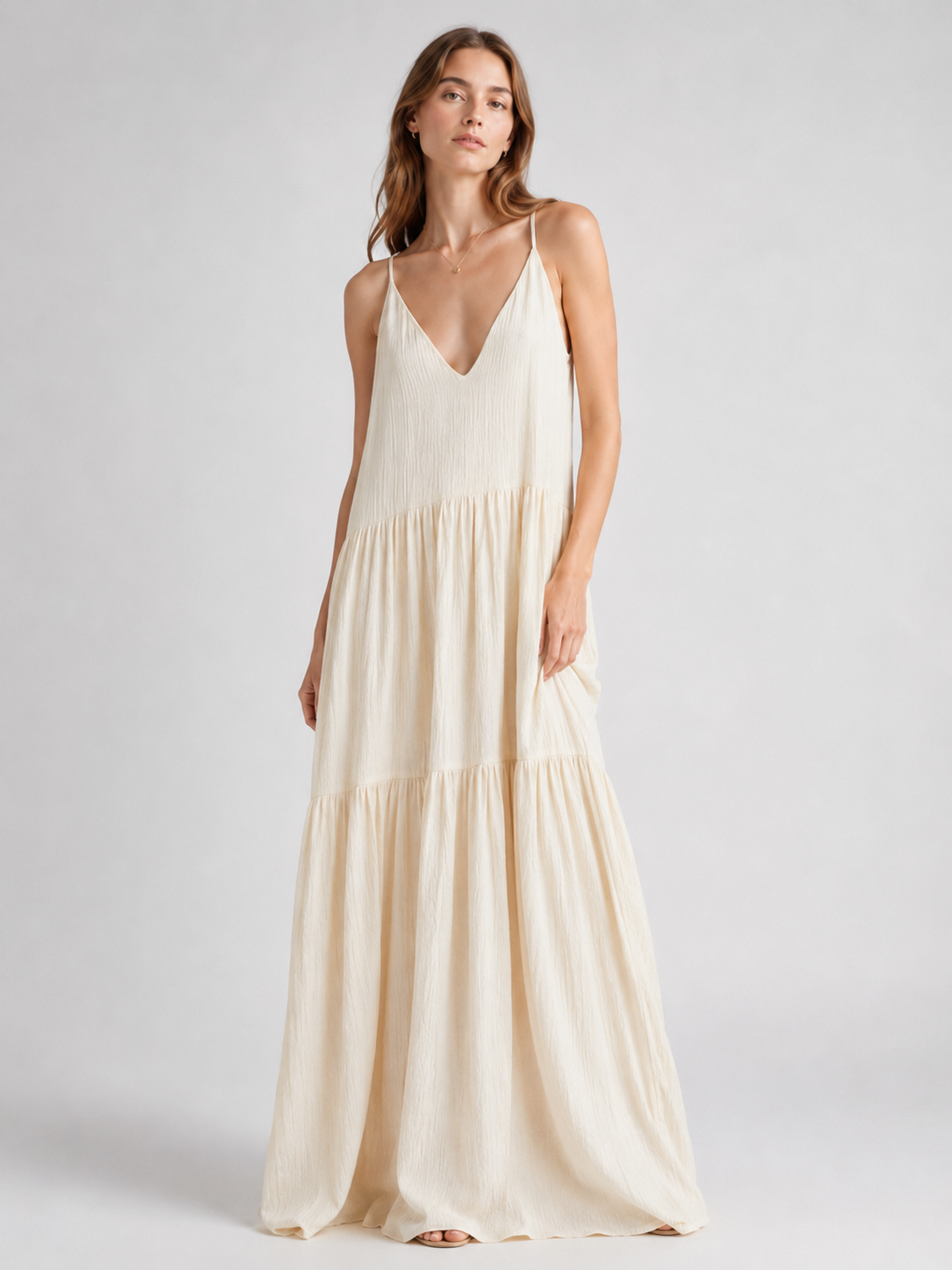 Elegant Resort Deep V-Neckline Strappy Maxi Dress