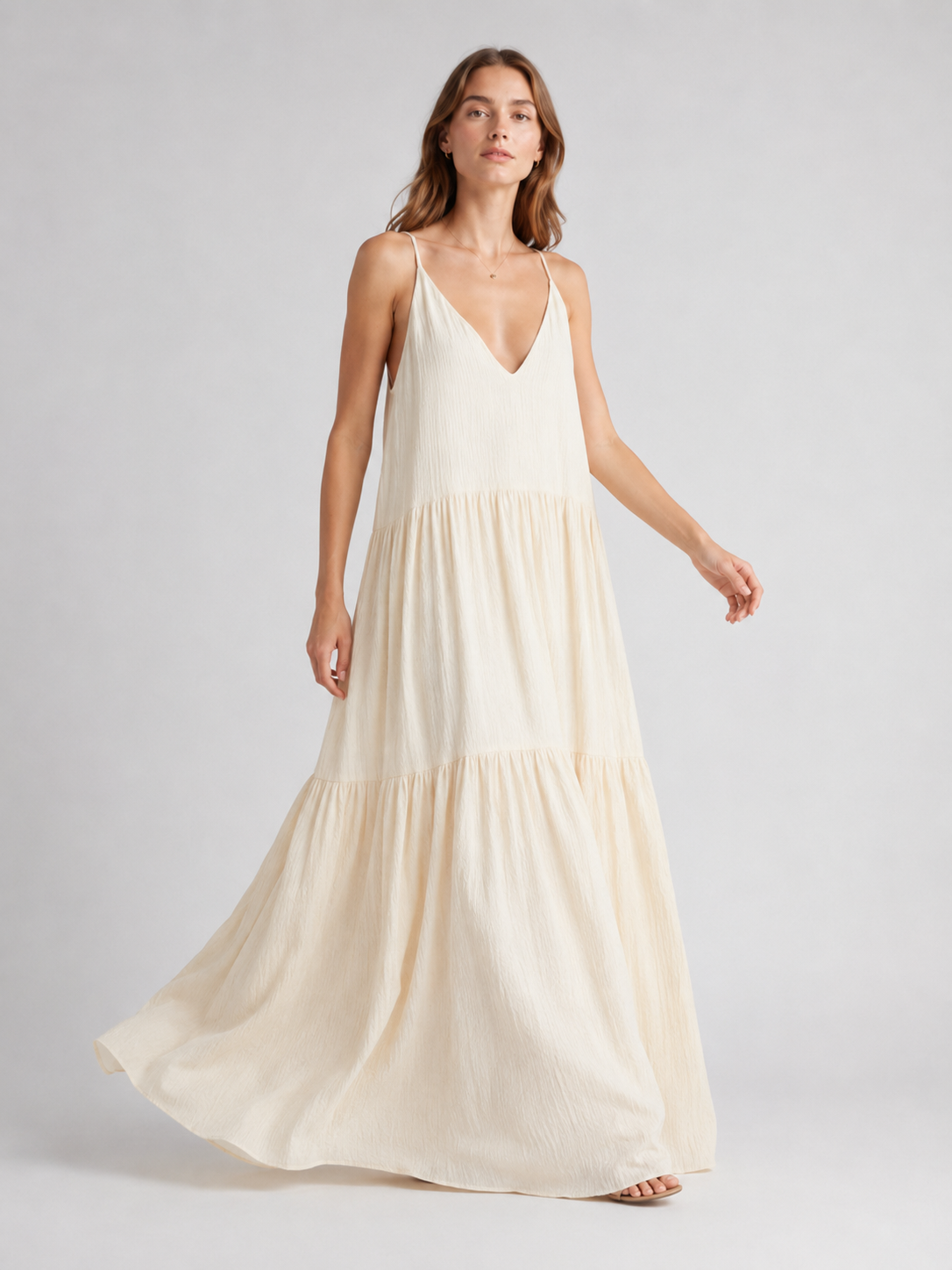 Elegant Resort Deep V-Neckline Strappy Maxi Dress
