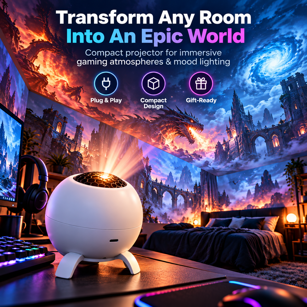 🌌 50% OFF Immersive Fantasy Room Projector – Transform Your Gaming Room in Seconds 🎮