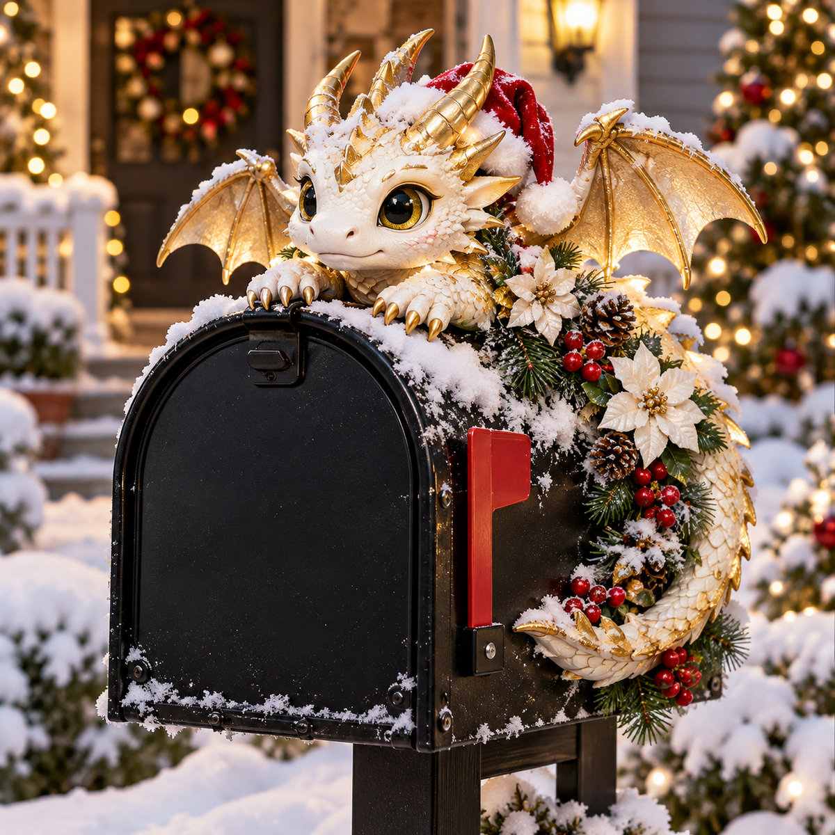 🎄🐉 Christmas Dragon Mailbox Topper — Festive Outdoor Holiday Decor ✨