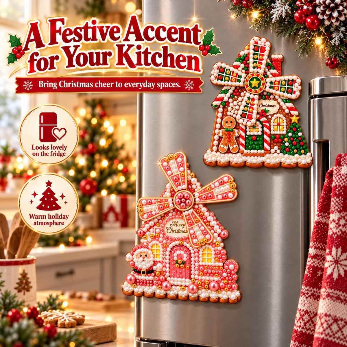 🎄 Wooden Christmas windmill decoration with rotating sails – 4 festive designs