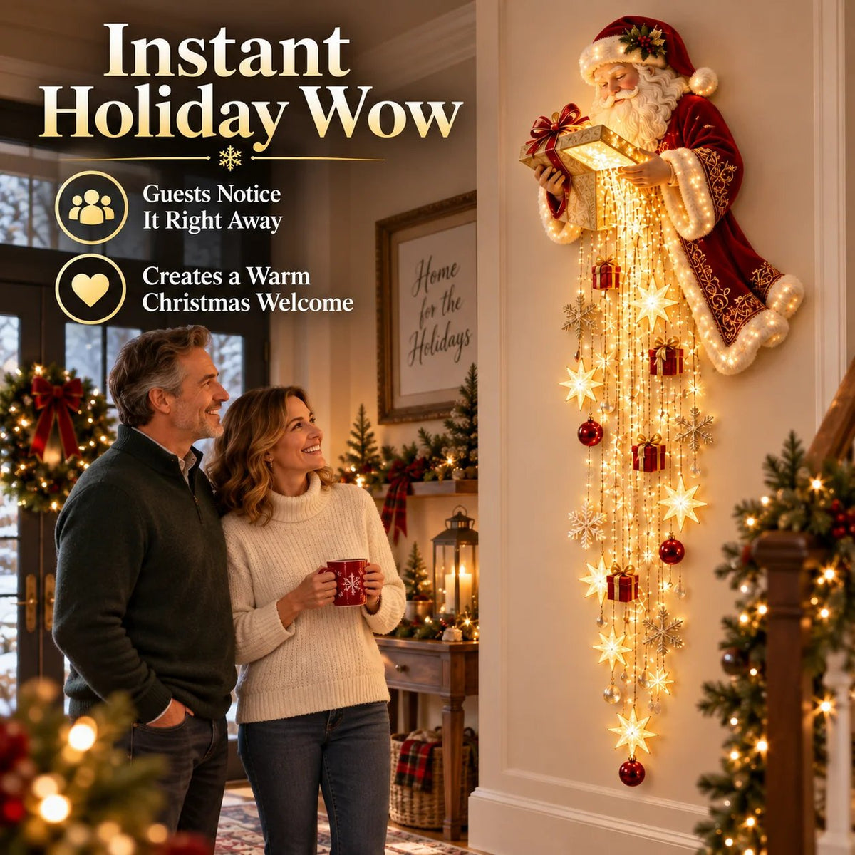 🎅 Santa’s Magical Gift Starfall Cascade™ | Lighted Wall Decor