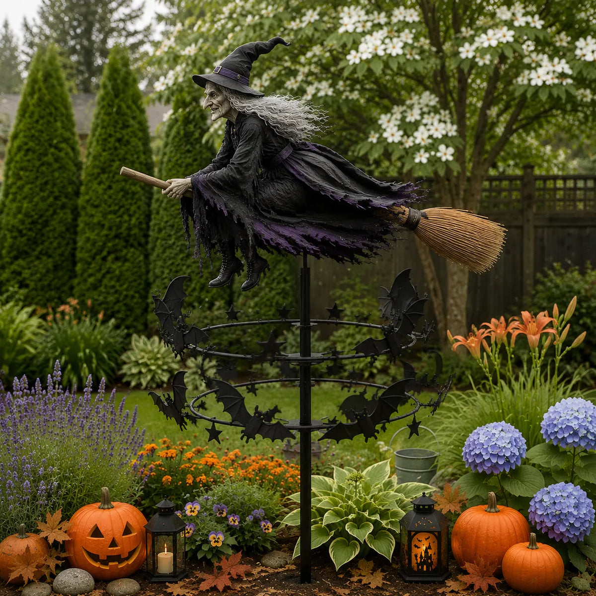 🧙‍♀️Enchanted Witch Wind Spinner ✨ Whimsical Outdoor Halloween Garden Decor