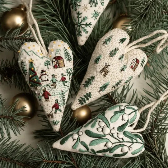 💖DIY Heart Shaped Hand Embroidered Christmas Ornament/Ornament Kit