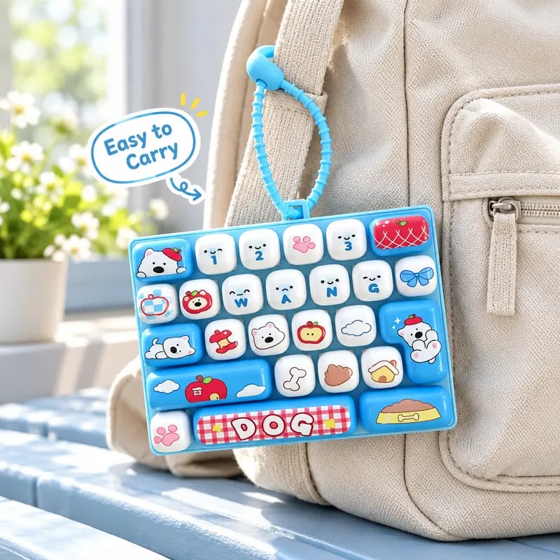 26-Key Mini Fidget Keyboard Keychain Portable Clicky Sensory Toy & Backpack Charm for Teens 14+ and Adults