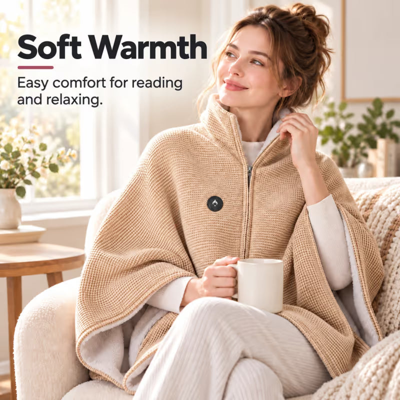 ♨️ 8-Zone Wearable Heated Blanket ❄️ – Cozy Shawl with 3 Heat Levels & USB Power