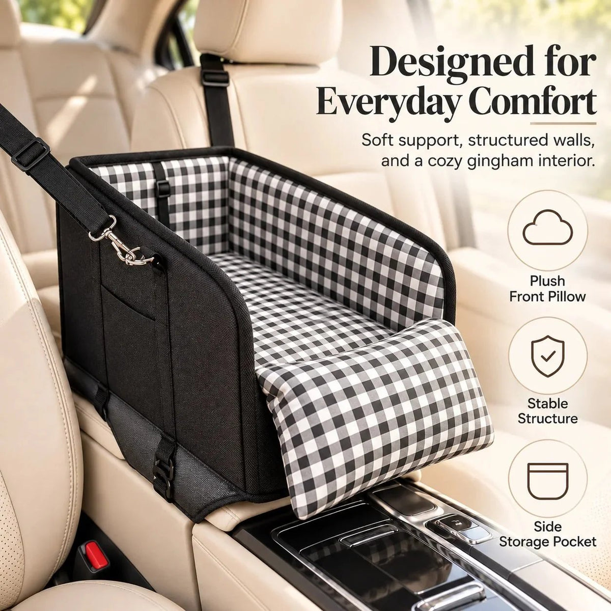 🐶 PawNest™ Center Console Dog Car Seat – Cozy Booster Seat for Small Dogs