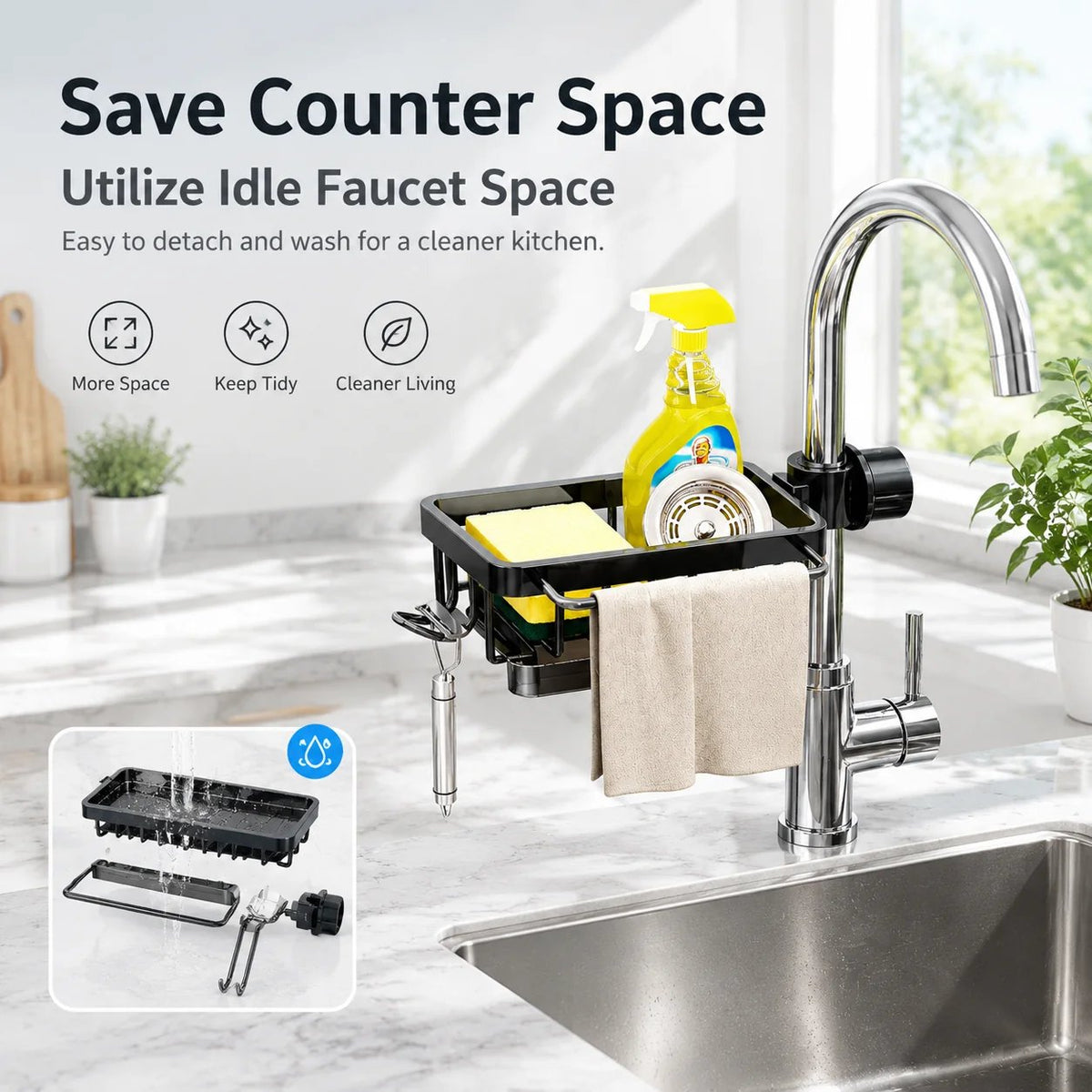 🧺Kitchen Faucet Sponge Holder & Sink Organizer Rack