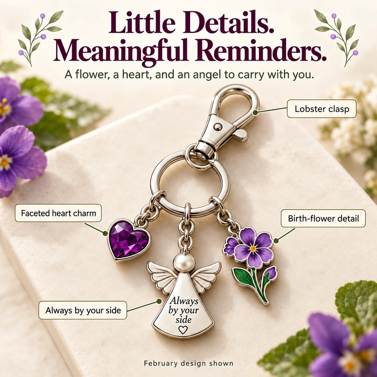 🔥LAST DAY 50% OFF - 👼 Always By Your Side: Birth Month Angel & Flower Keychain + Keepsake Card 🌸