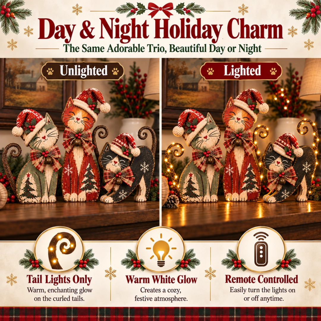 🐱🎄 Vintage Lighted Christmas Cat Trio | Remote Tail Lights