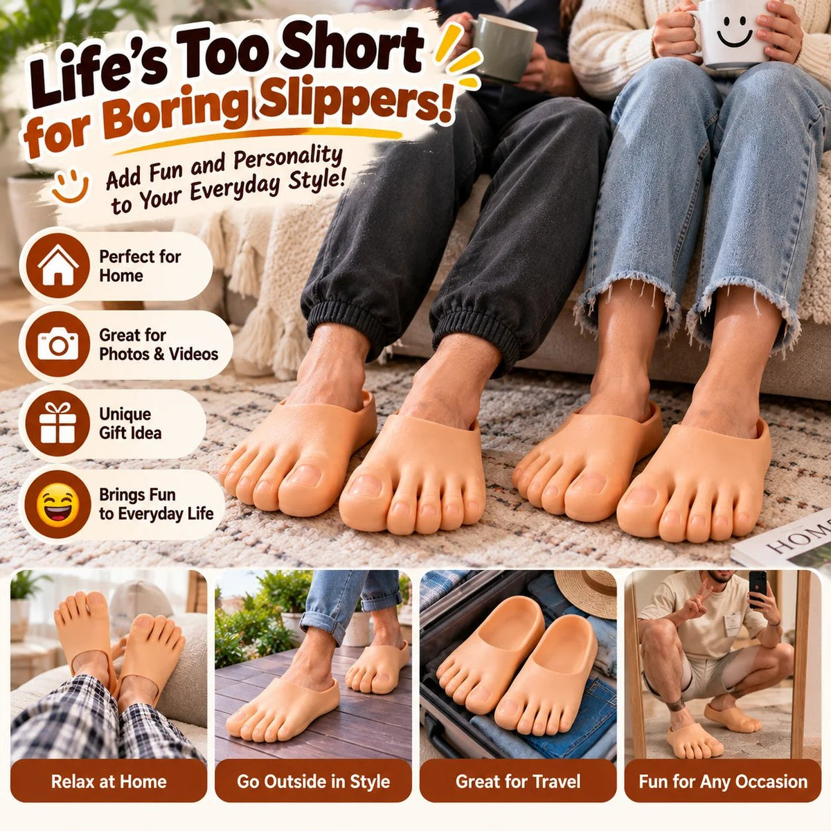 😂 Realistic Barefoot Slippers | Giant Toe Novelty Slides