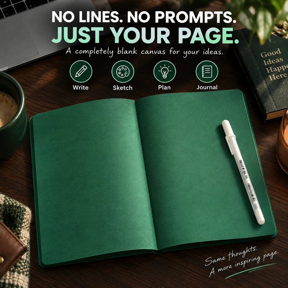 🔥HOT SALE 49% OFF - 📖Deep Green Blank Notebook with White Gel Pen | Aesthetic Writing & Sketch Journal