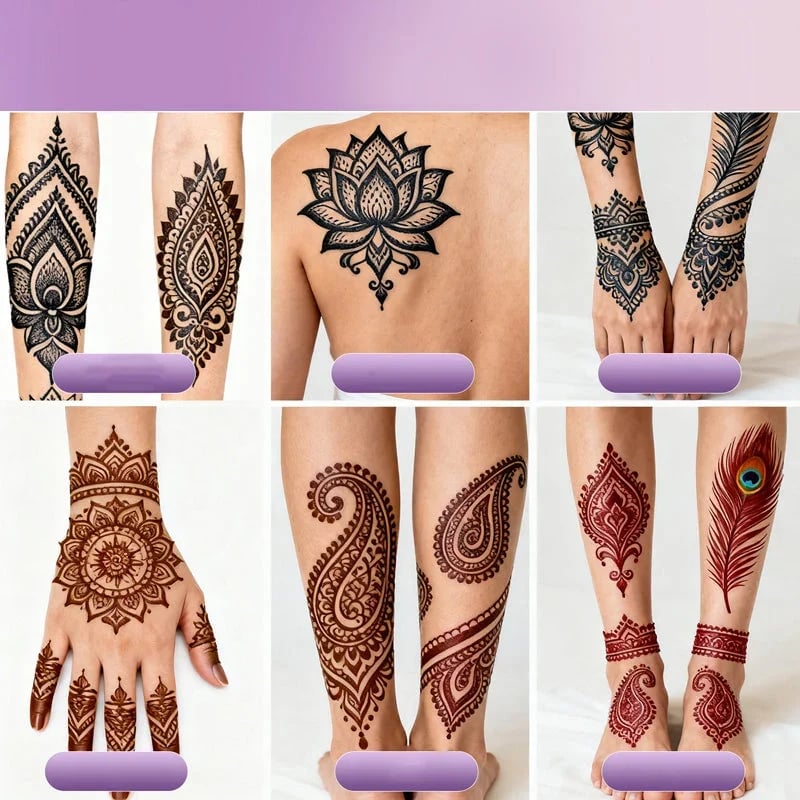🌸 Henna Tattoo Kit with Stencils – Temporary Body Art Cones for Hands & Creative Designs ✨