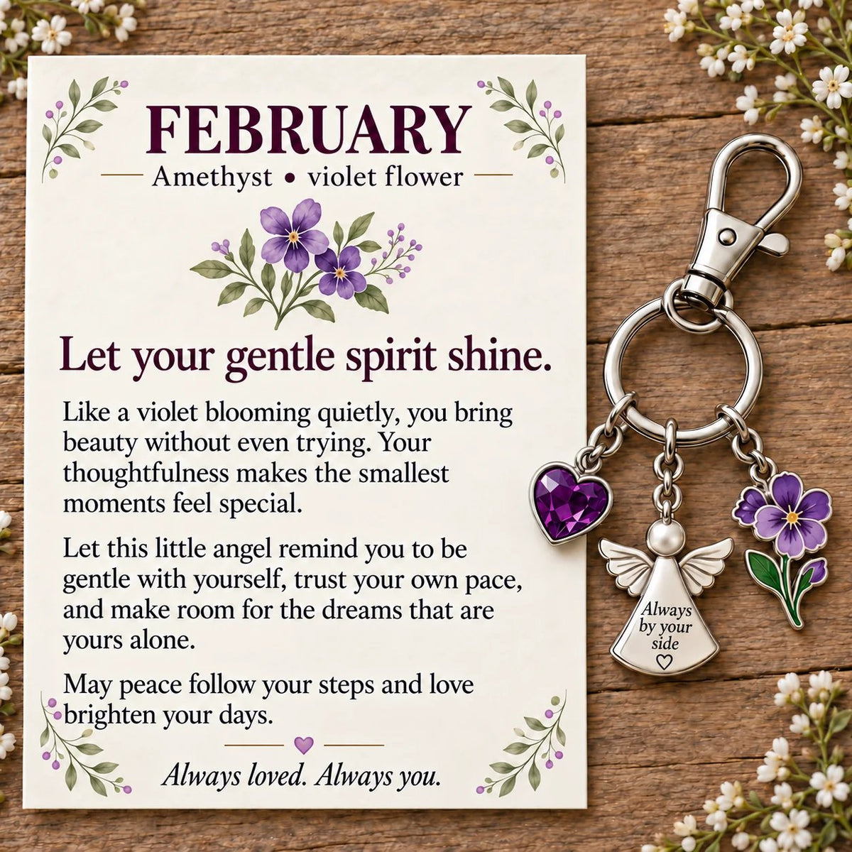 🔥LAST DAY 50% OFF - 👼 Always By Your Side: Birth Month Angel & Flower Keychain + Keepsake Card 🌸