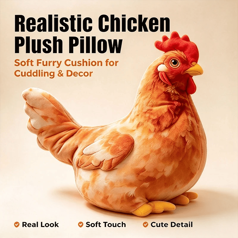 🐔 Chicken-Shaped Plush Pillow – Cute Realistic Hen Stuffed Animal & Cozy Home Decor Cushion ✨