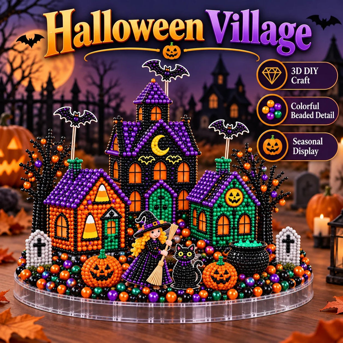 🎄🎃 3D DIY Diamond Art Village Kit – Christmas & Halloween Craft Decor
