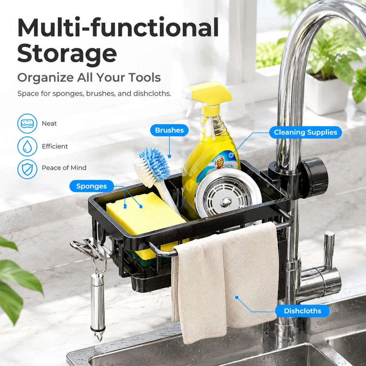 🧺Kitchen Faucet Sponge Holder & Sink Organizer Rack
