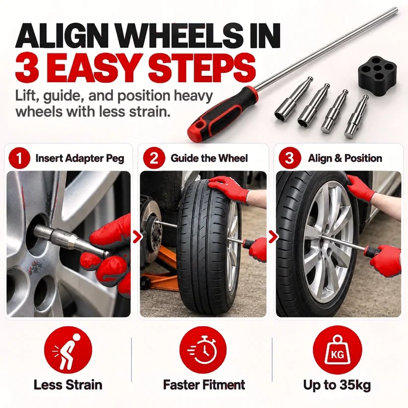 🔧 Heavy Wheel Fitting Tool – Hub Positioning & Tire Mounting Assistant