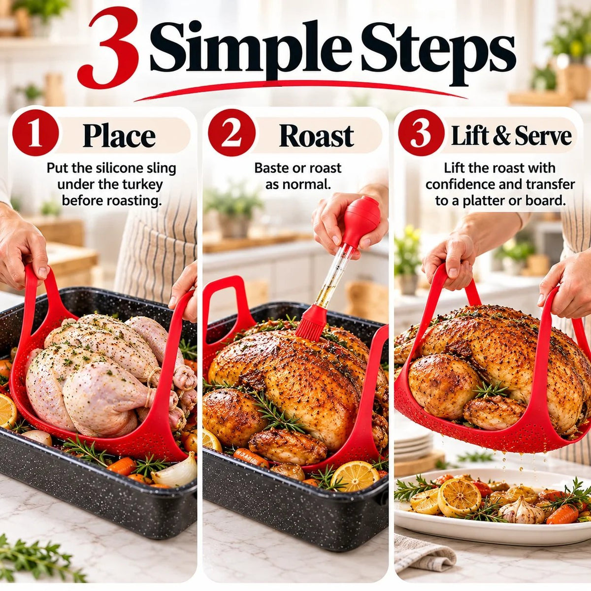 🔥🦃 BBQ & Thanksgiving Essential! 🍗 Heat-Resistant Silicone Turkey Roasting Sling 🍖✨ Easy-Lift Meat Lifter with Basting Tools 🧑‍🍳🍽️ Perfect for Turkey, Chicken & Holiday Roasts 🎄🎁