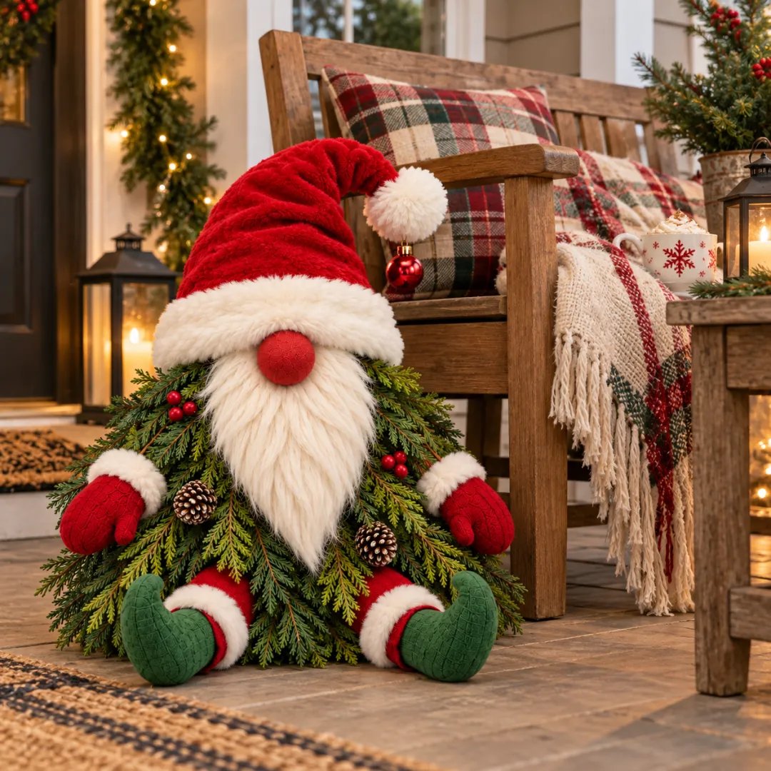 🎅 Sitting Christmas Evergreen Gnome | Woodland Holiday Decor