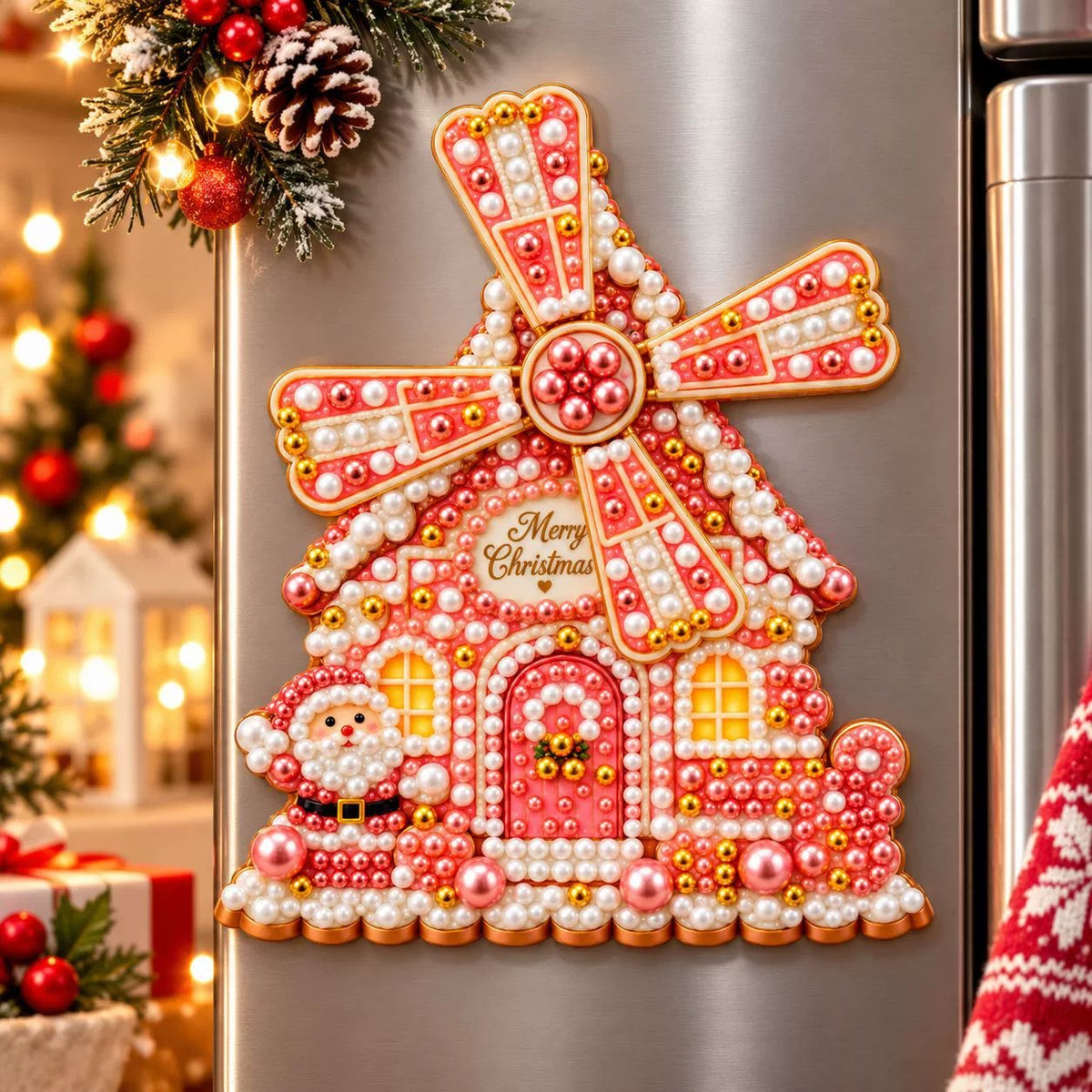 🎄 Wooden Christmas windmill decoration with rotating sails – 4 festive designs