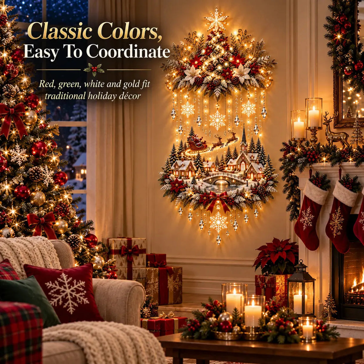 🎄✨ Illuminated Christmas Tree & Village Wall Hanging
