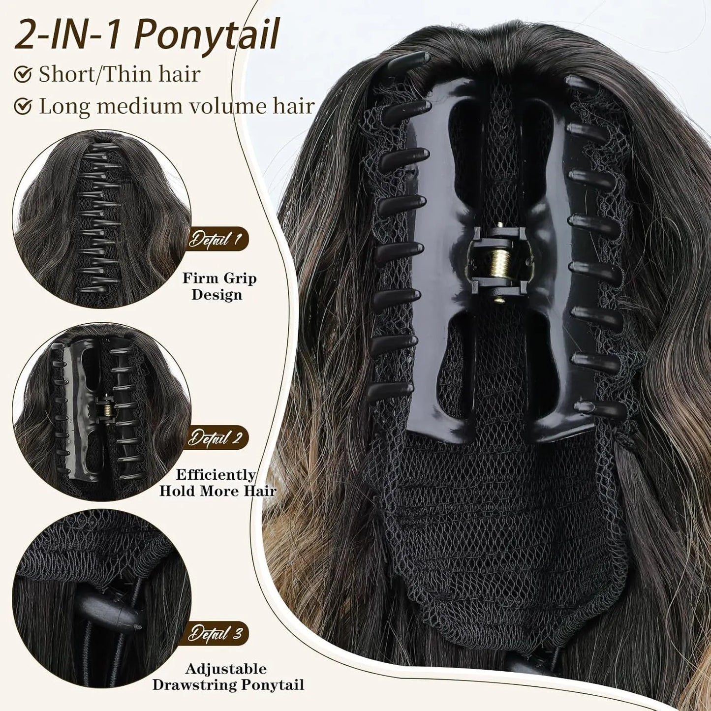 💖Clip-In Wave Ponytail Hair Extension Natural Fluffy African Style Wig💖