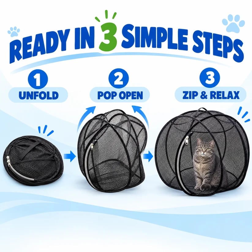 🐱 RollyCat 360° Mesh Cat Playpen – Spacious, Breathable & Secure Outdoor Play Space for Cats
