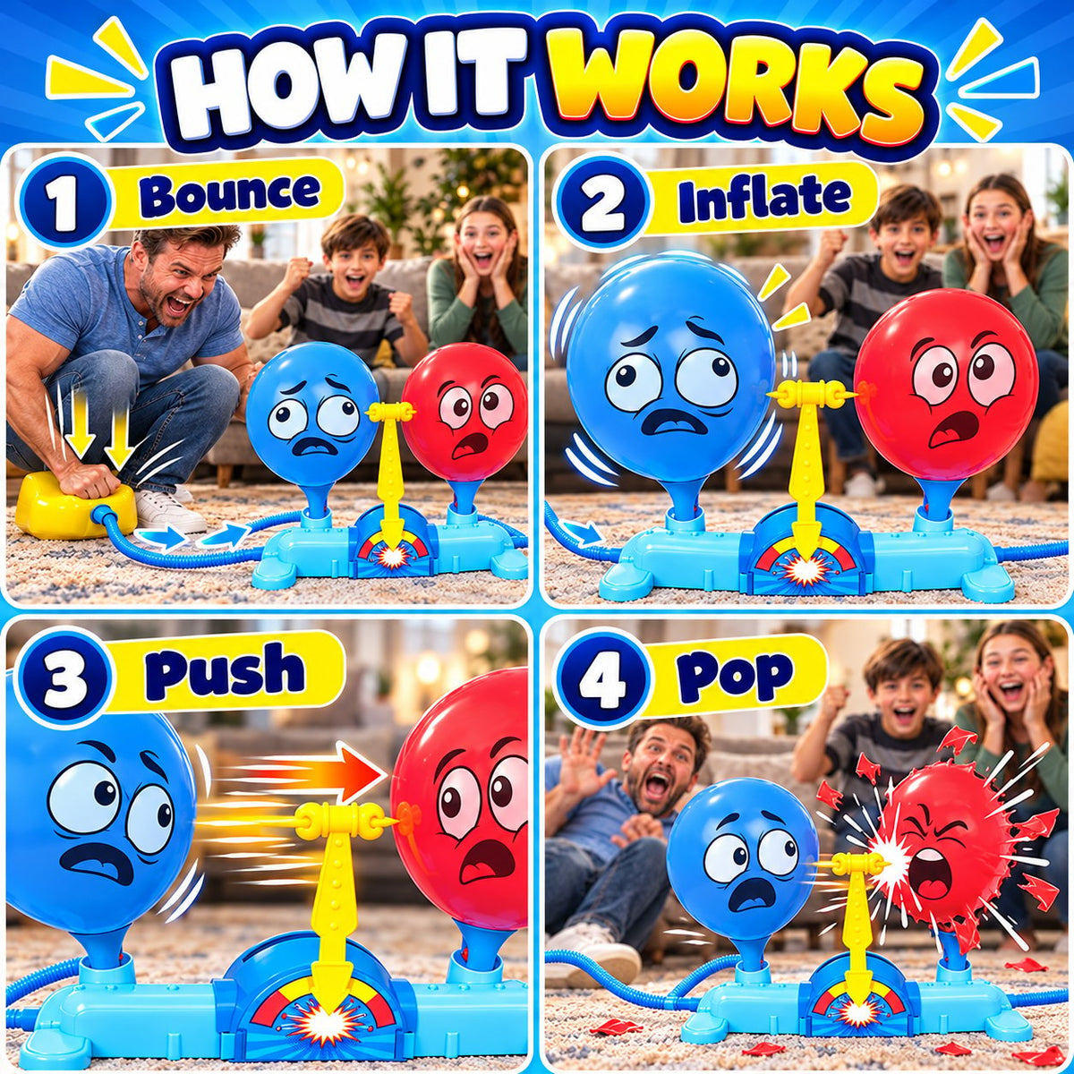 Rump Race Balloon Popping Battle Board Game Family Game Night, Party Game
