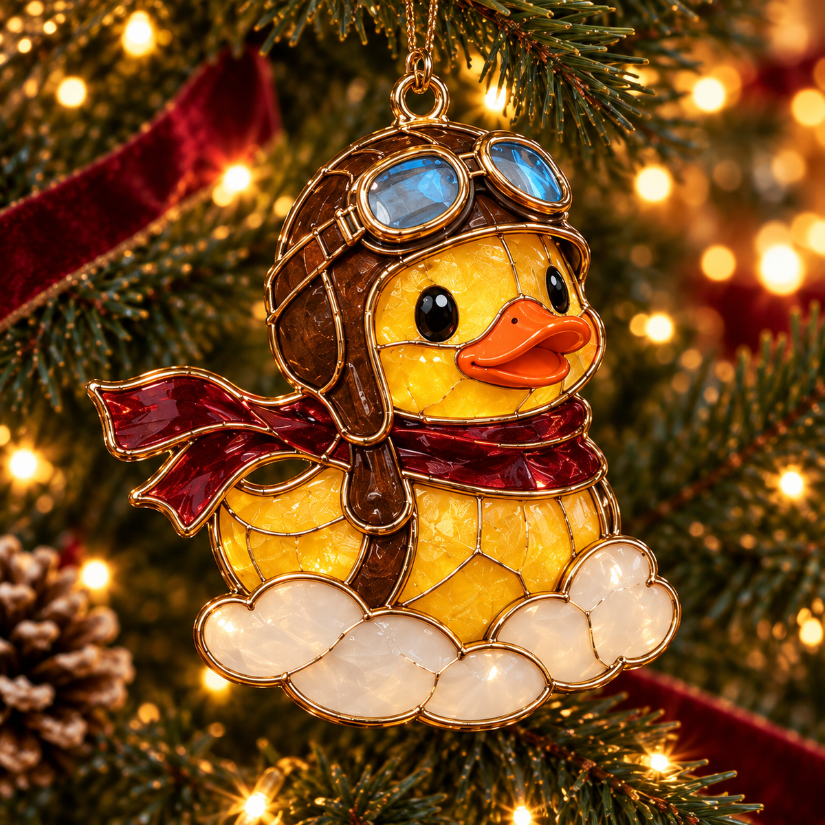 Military Duck Christmas Ornaments – 6-Piece Vintage Stained-Glass Style Gift Set