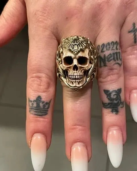 ⏰Vintage Polish Floral Armor Antler Skull Ring