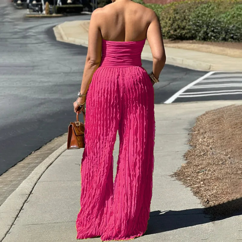 Strapless Crinkle Wide-Leg Jumpsuit