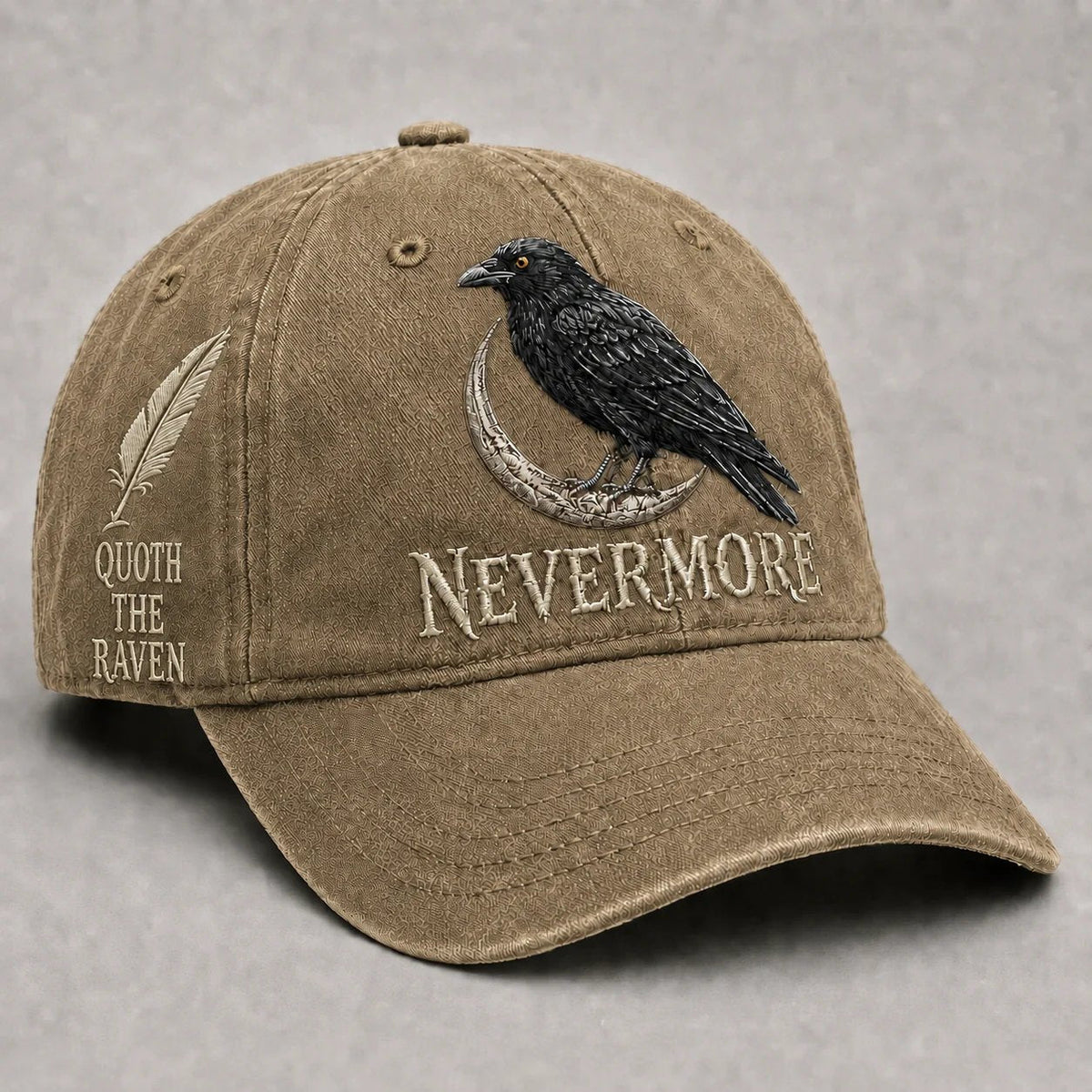 🐦 NEVERMORE Raven Gothic Cap – Premium Embroidered Literary Cap | Full Embroidery • Adjustable Fit • Vintage Black Style 🌙