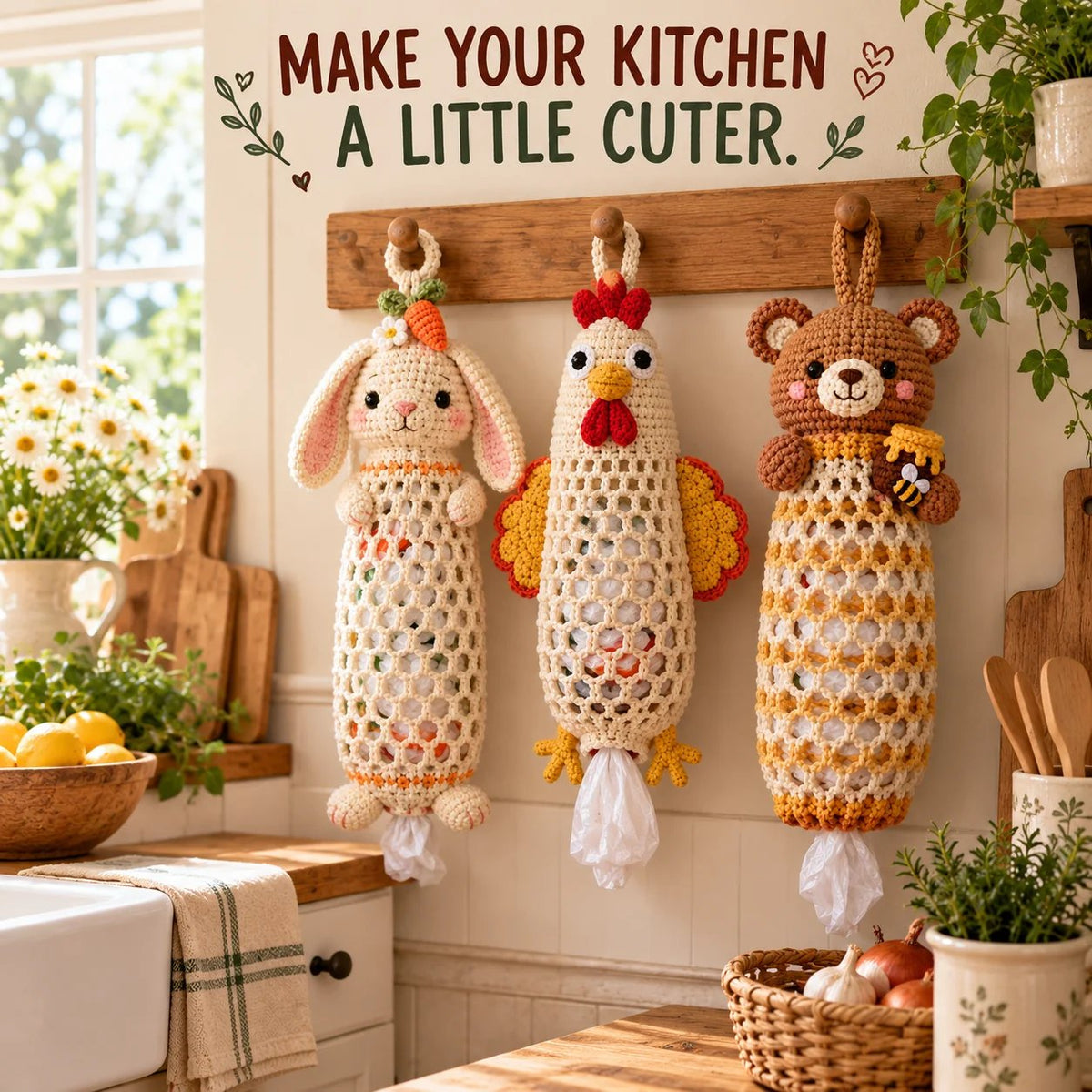 🔥Buy 3, Get 1 Free—Today Only 🔥🔥– 🌼 Cottage Harvest Keepers™ — Crochet Animal Bag Holder DIY Kit