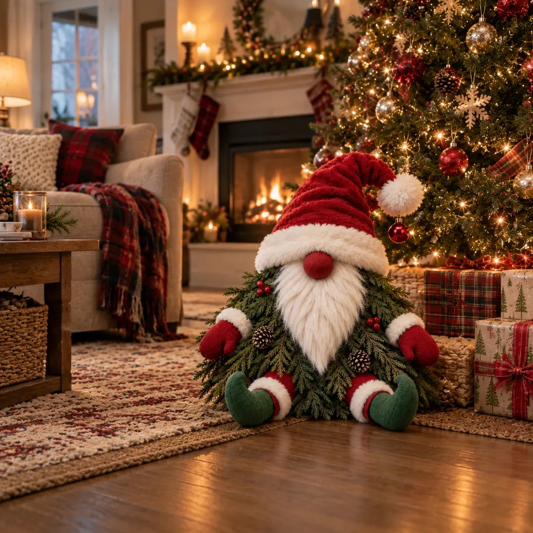 🎅 Sitting Christmas Evergreen Gnome | Woodland Holiday Decor