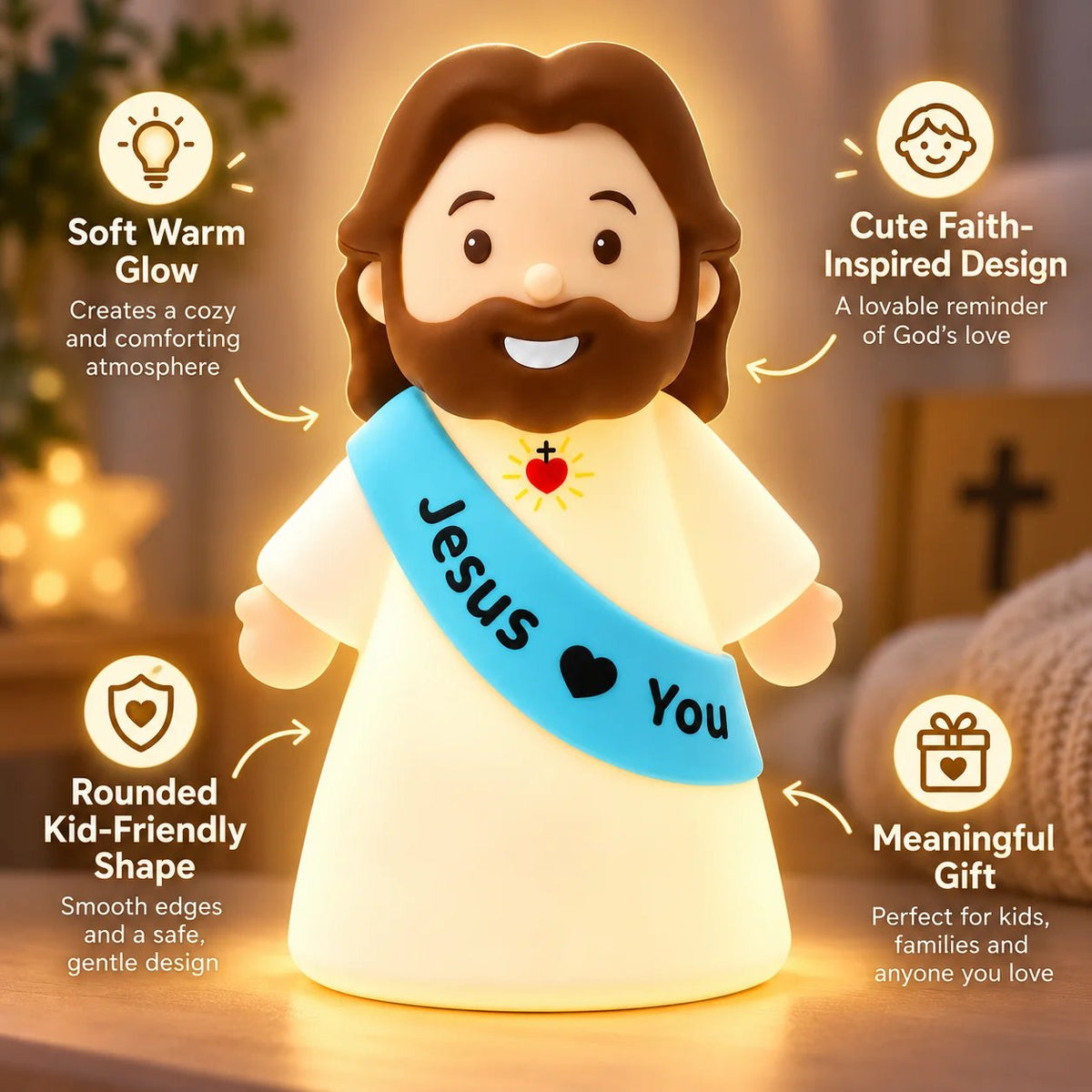 ❤️ Jesus Loves You Night Light – Cute Glowing Jesus Lamp | Christian Bedside Decor & Meaningful Faith Gift ✝️