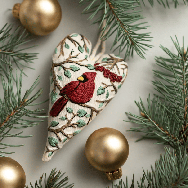 💖DIY Heart Shaped Hand Embroidered Christmas Ornament/Ornament Kit