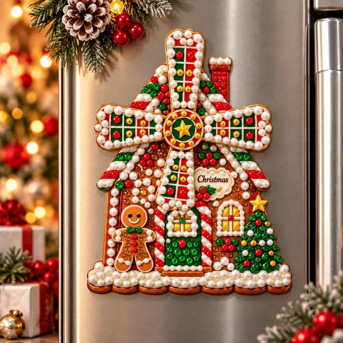 🎄 Wooden Christmas windmill decoration with rotating sails – 4 festive designs