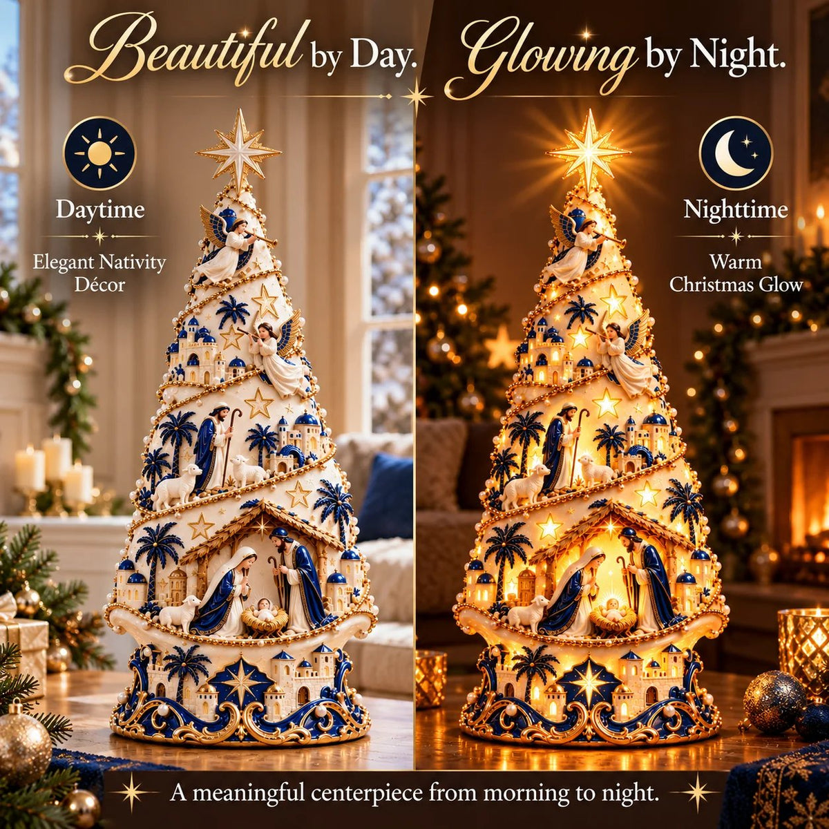 ✨✝️ Bethlehem Nativity Light-Up Christmas Tree – Jesus Shadow Projection Holiday Decor
