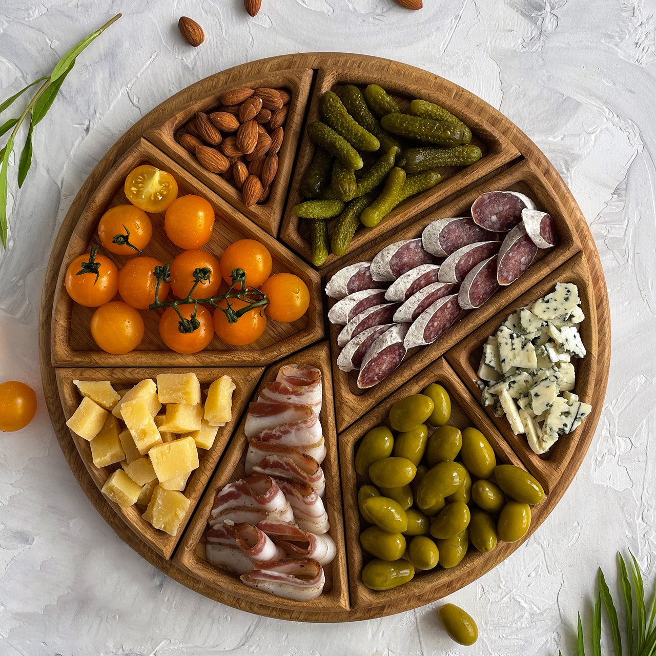 Puzzle Serving Tray - Oak Wood with Removable Compartments