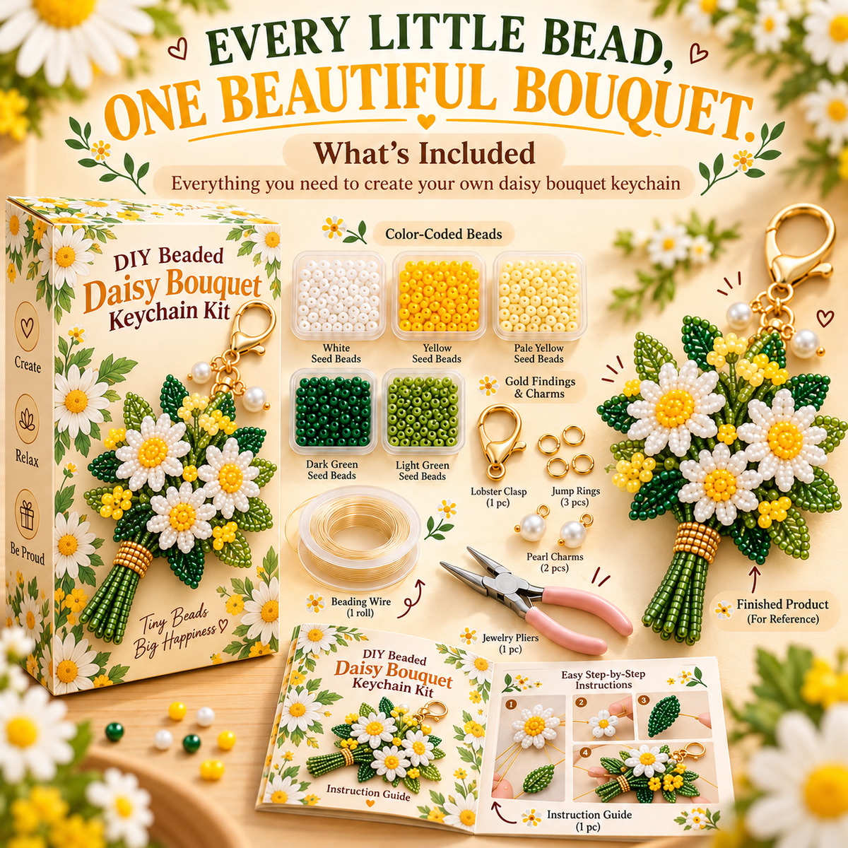 🔥 BUY 3 GET 1 FREE 🔥- 💐DIY Beaded Bouquet Keychain Kit✨