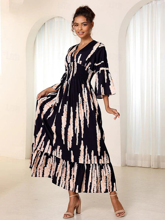 V-neck tie-dye print dress